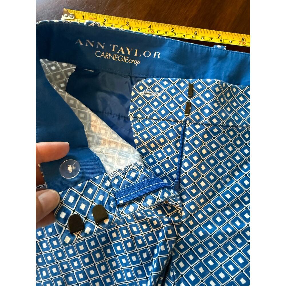 Ann Taylor Womens Carnegie Crop Pants Size 00P Blue Geometric Ankle Trousers - Picture 6 of 10